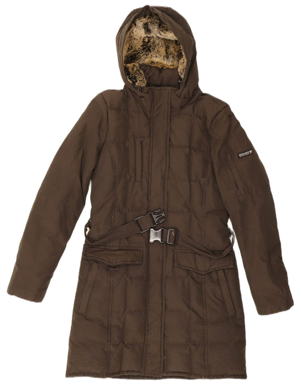Palton căptușit cu glugă Woolrich pentru femei UK 12 Bumbac kaki mediu