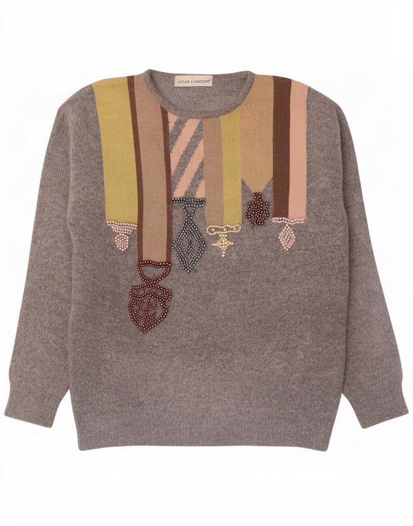 Pulover pentru damă Louis London cu decolteu rotund EU 38 Medium Gri Colorblock