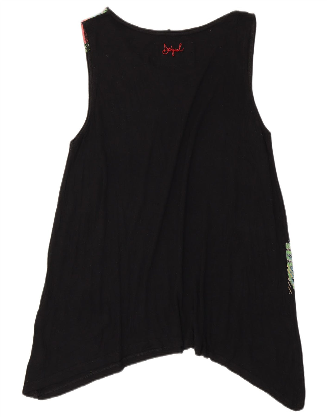 DESIGUAL Top cu tunică asimetrică fără mâneci pentru femei UK 18 XL Negru Floral