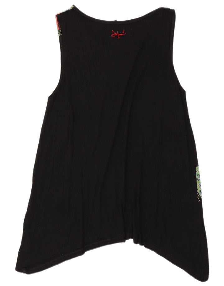DESIGUAL Top cu tunică asimetrică fără mâneci pentru femei UK 18 XL Negru Floral
