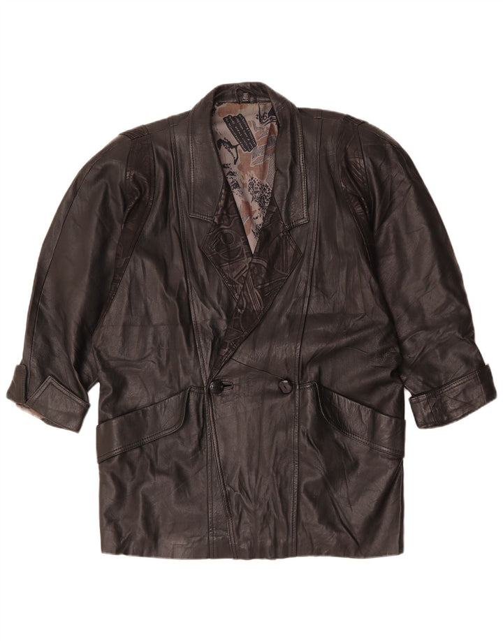 Jachetă din piele supradimensionată pentru femei vintage, cu două piepți, EU 40, neagră medie