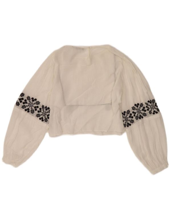 Zara Womens Crop Blouse Top UK 10 Small White Floral Viscose