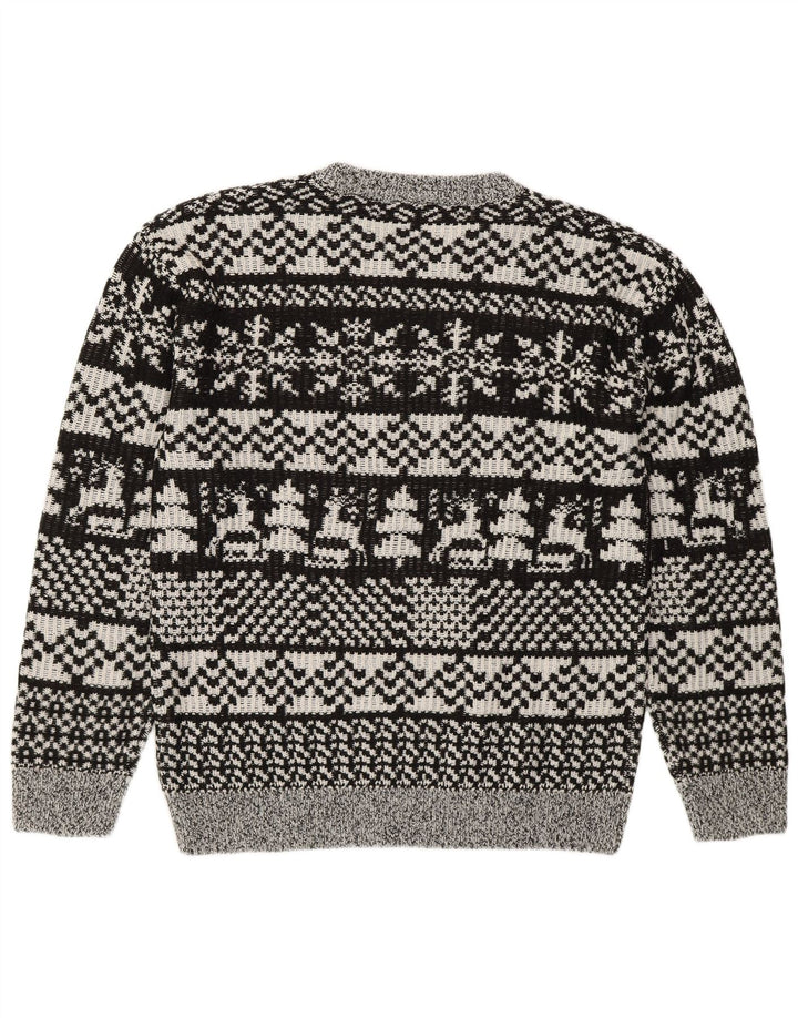 Pulover vintage pentru bărbați cu gâtul turnat, gri mediu, Fair Isle