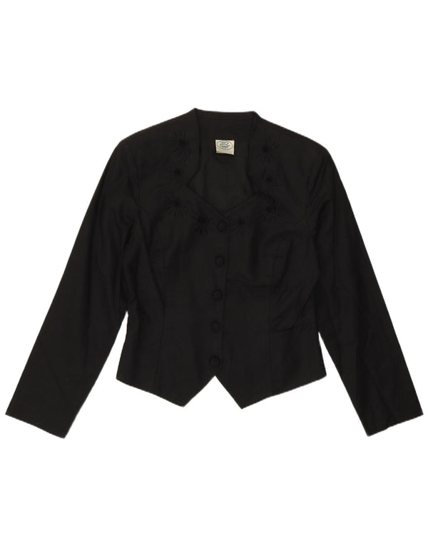 Laura Ashley Womens Cardigan Asimetric Top UK 12 Medium Black Floral Linen