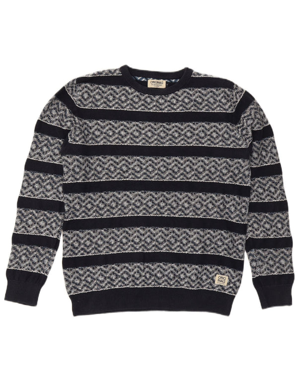 Pulover Jack & Jones pentru bărbați, cu gât crew, bumbac geometric mare, albastru