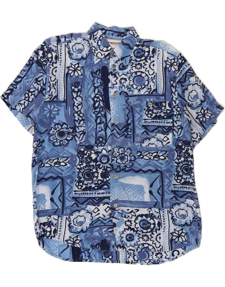 VINTAGE Mens Short Sleeve Shirt Small Blue Patchwork Vintage Vintage and Second-Hand Vintage from Messina Hembry 