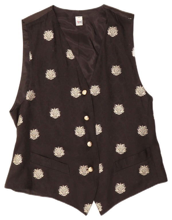 TRU Womens Waistcoat EU 40 Medium Black Floral Acetate