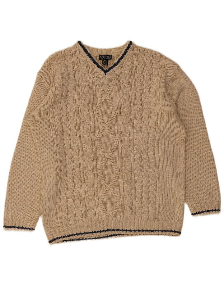 John F Gee Pulover cu decolteu în V pentru bărbați IT 48/50 Medium Bej Poliacrilic
