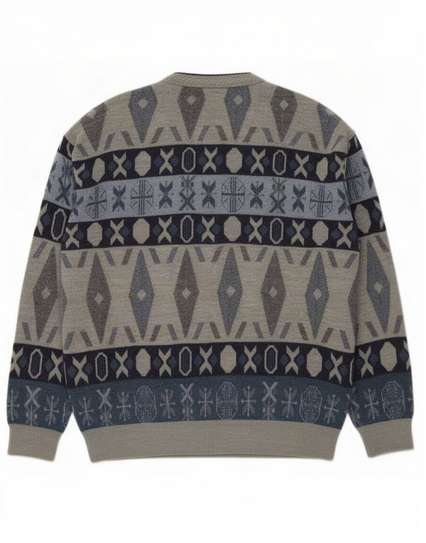 Pulover Cardigan Vintage pentru Barbati 2XL Gri Geometric