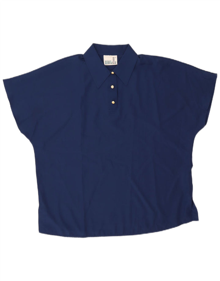 Tricou polo supradimensionat vintage pentru femei UK 18 XL poliester bleumarin