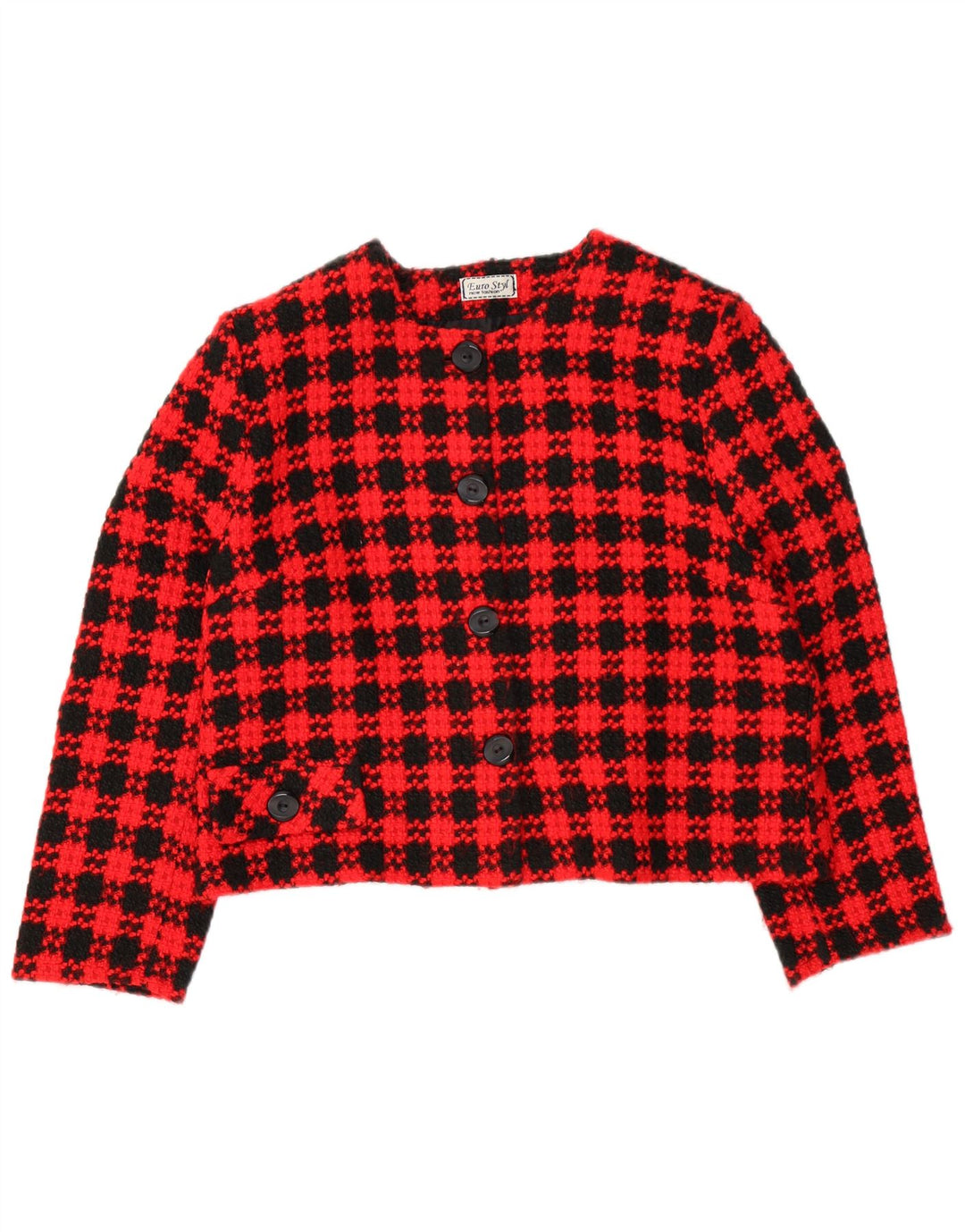 Jachetă pentru femei VINTAGE Crop 4 Button Blazer UK 18 XL Red Check