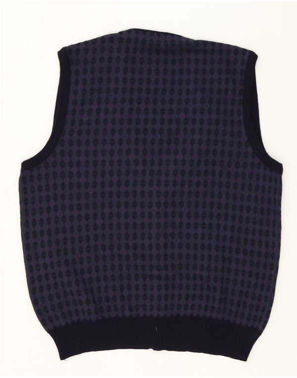 Cardigan Vintage fără mâneci pentru bărbați, violet mediu, geometric