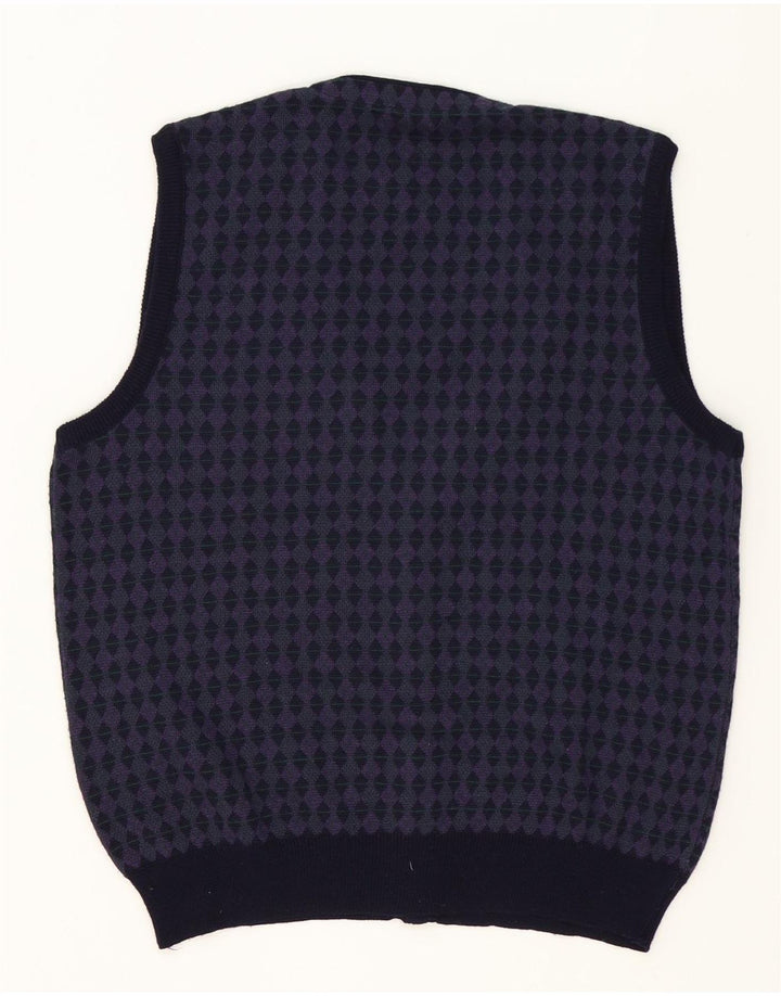 Cardigan Vintage fără mâneci pentru bărbați, violet mediu, geometric
