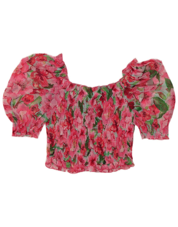 Zara Womens Crop Off Shoulder Blouse Top UK 8 Small Pink Floral