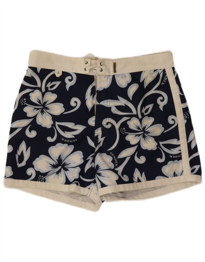 Pantaloni scurți de înot Sundek pentru bărbați, poliester floral, albastru marin mediu