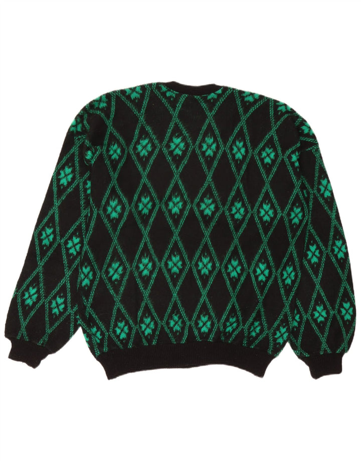 Pulover vintage pentru bărbați cu decolteu triplu, verde mediu Argyle/Diamond
