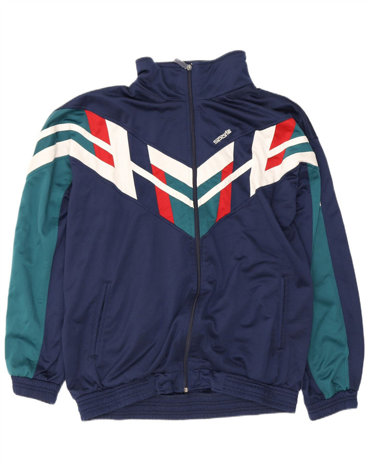 Jachetă de trening pentru bărbați de epocă, 2XL, poliester color block, albastru bleumarin