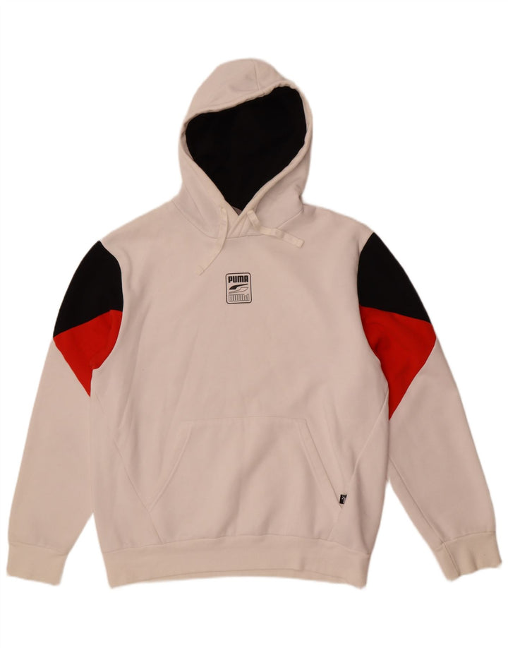 Pulover Puma pentru bărbați, bumbac color bloc alb mediu