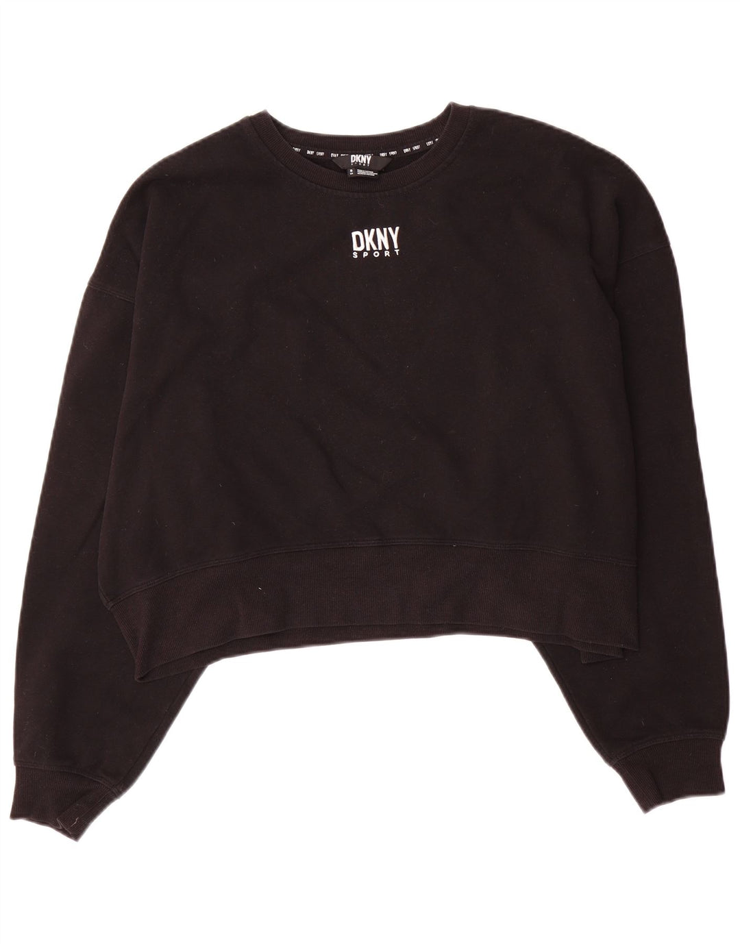 Dkny Pulover oversize Crop pentru femei UK 10 Bumbac negru mic