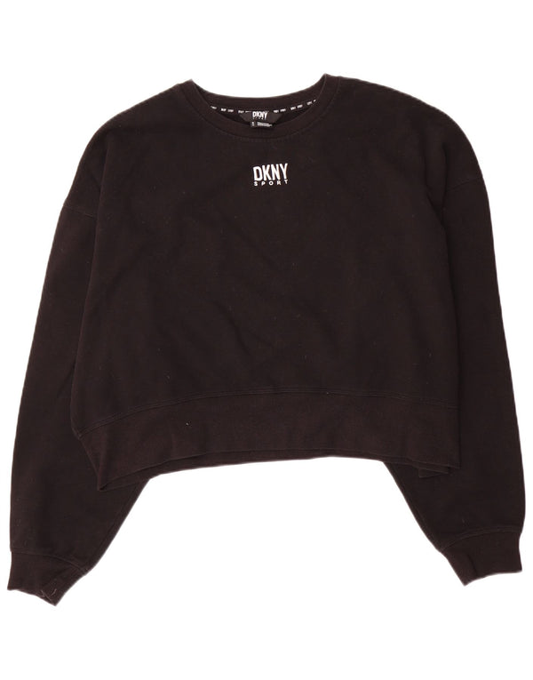 Dkny Pulover oversize Crop pentru femei UK 10 Bumbac negru mic
