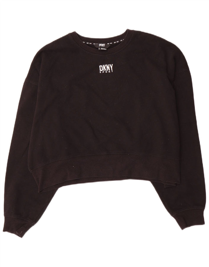 Dkny Pulover oversize Crop pentru femei UK 10 Bumbac negru mic