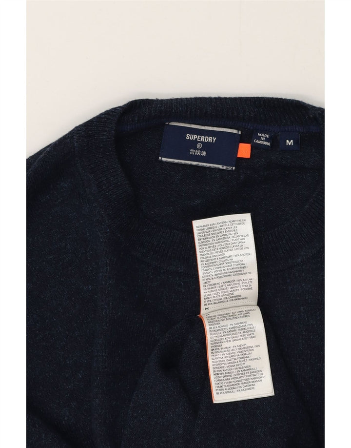 Pulover pentru bărbați SUPERDRY cu gât crew, bumbac cu pete albastru bleumarin mediu