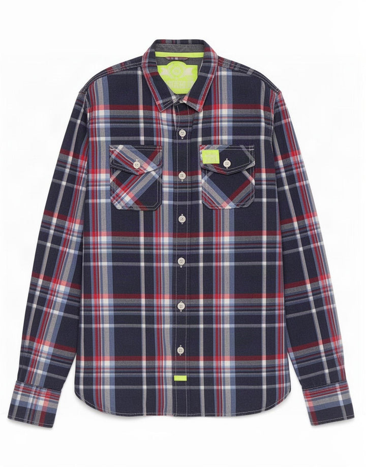 Cămașă pentru bărbați Superdry XL, bumbac cu carouri bleumarin