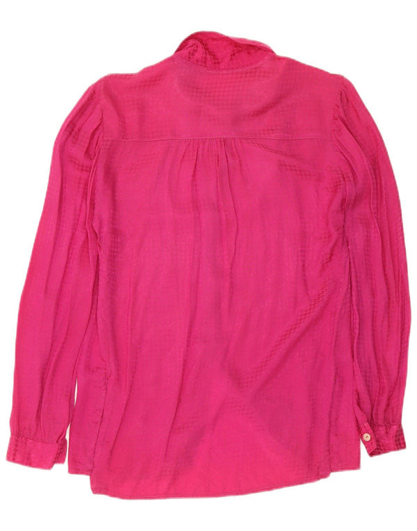 Bluză de cămașă vintage pentru femei UK 12 Medium Pink Houndstooth