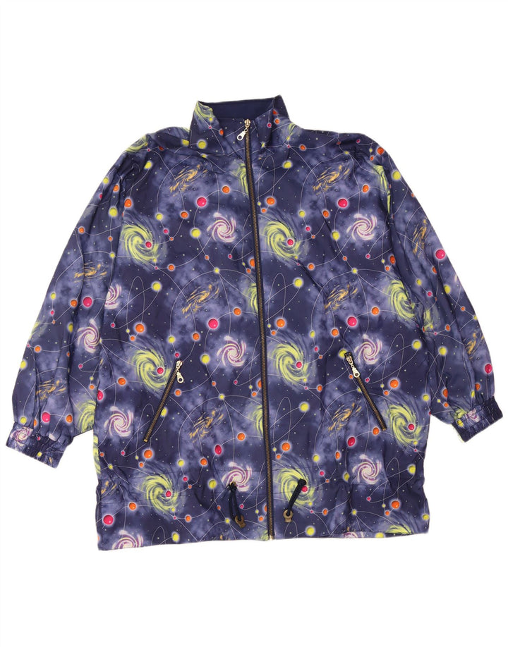 Jachetă bomber supradimensionată pentru femei VINTAGE cu model abstract, UK 18 XL, albastru