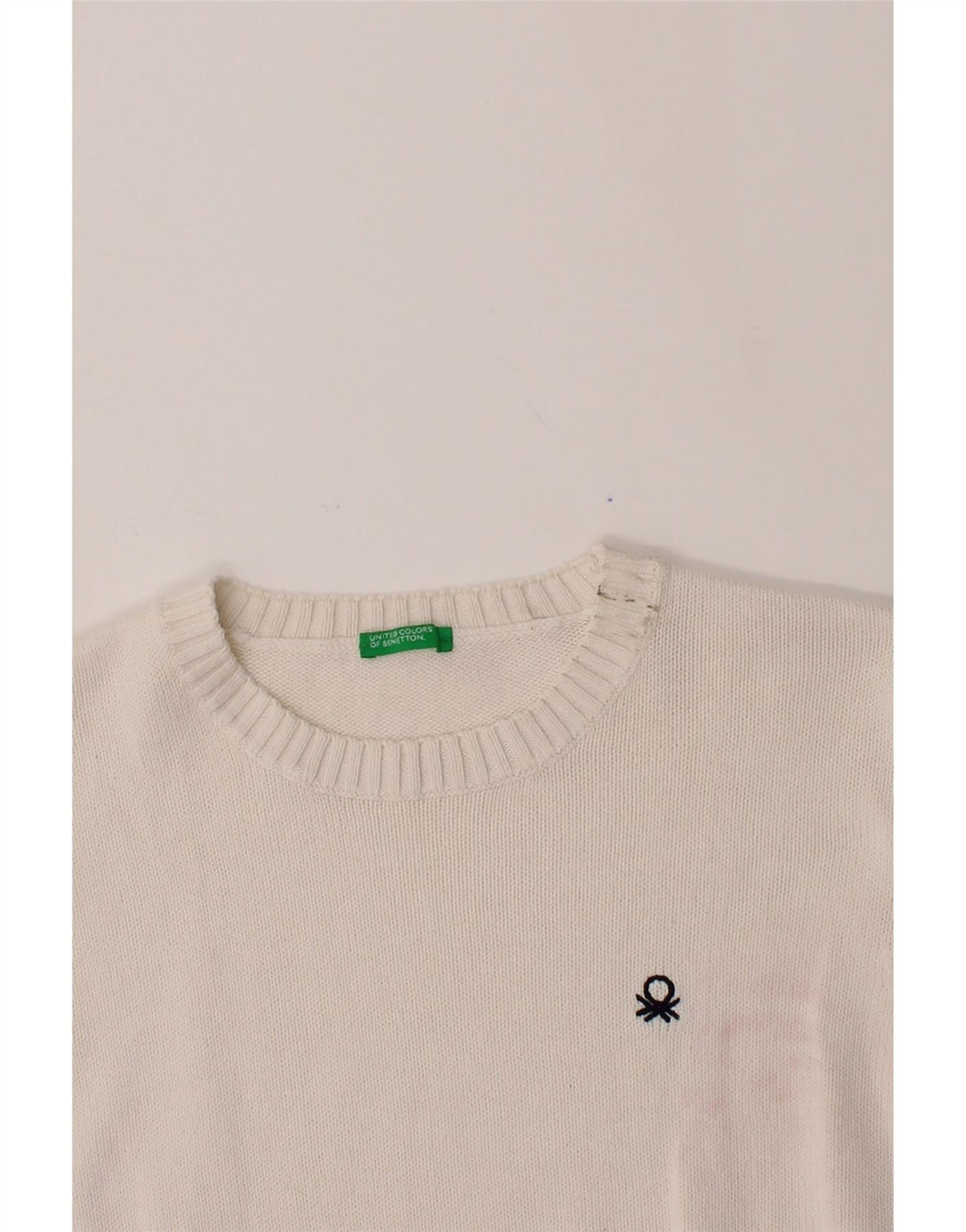 BENETTON Boys Crew Neck Jumper Sweater 10-11 Years White Vintage Benetton and Second-Hand Benetton from Messina Hembry 
