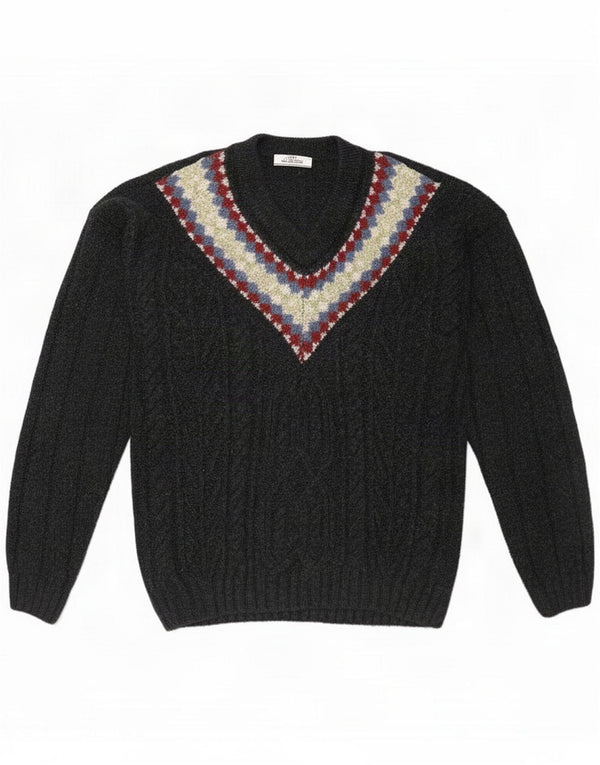 Ciao Pulover cu decolteu în V pentru bărbați, XL, lână nouă Fair Isle, negru