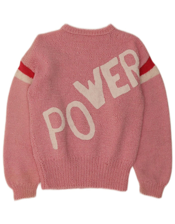Pulover vintage pentru femei cu decolteu rotund cu grafică, UK 14, roz mediu