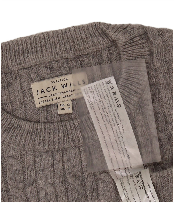 JACK WILLS Pulover crop pentru femei cu decolteu rotund UK 12 Lână gri mediu