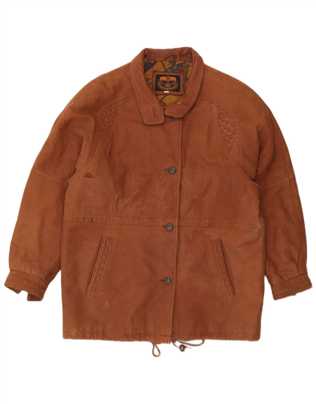 VINTAGE Womens Leather Coat UK 16 Large Brown Leather