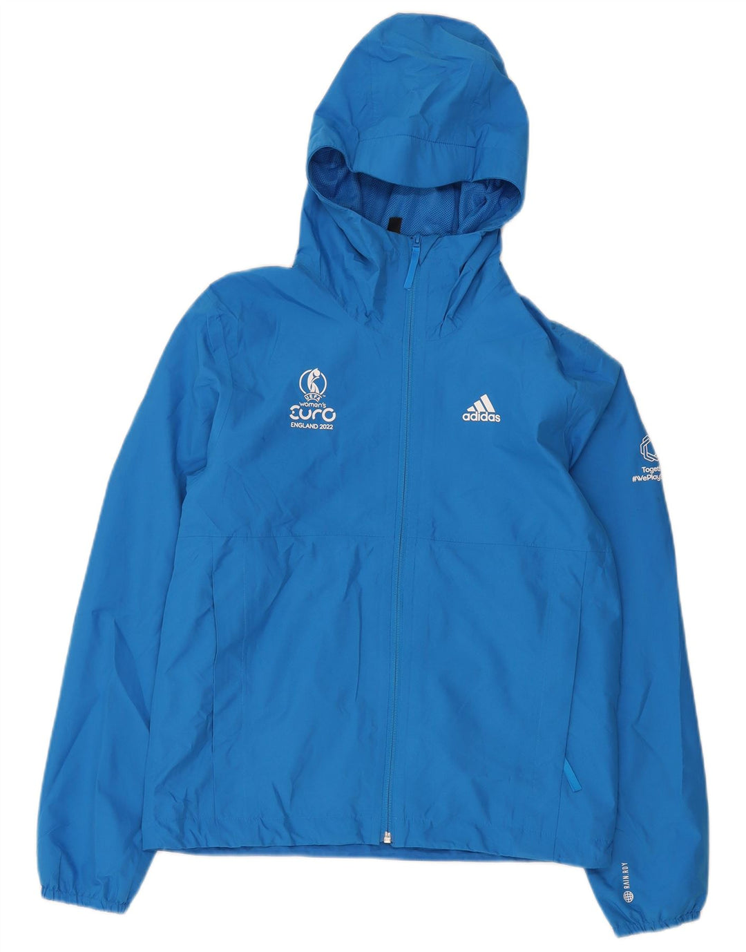 Jachetă de ploaie cu glugă grafică Adidas pentru bărbați UK 34 XS poliester albastru