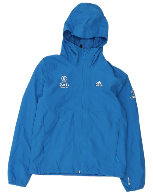 Jachetă de ploaie cu glugă grafică Adidas pentru bărbați UK 34 XS poliester albastru