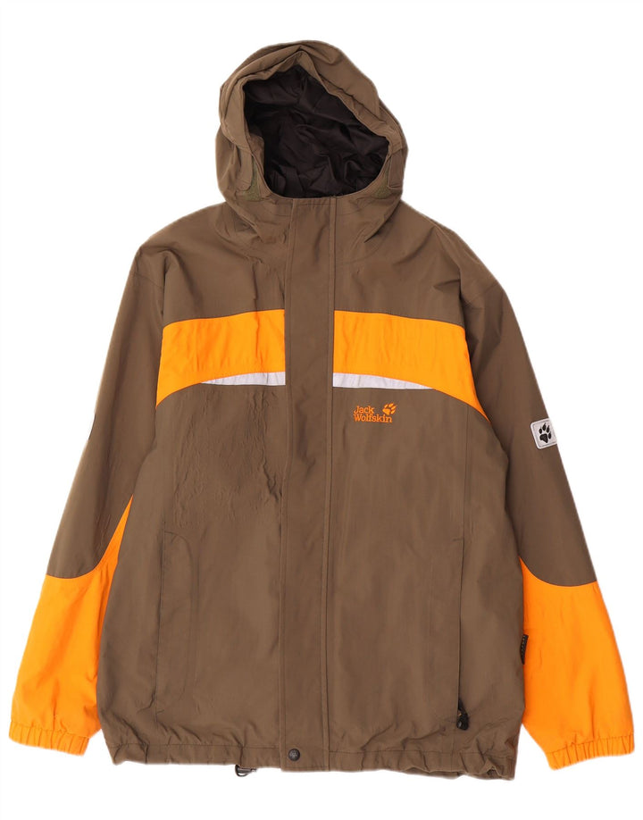 Jack Wolfskin Jachetă de ploaie cu glugă pentru băieți 13-14 ani, maro, color block