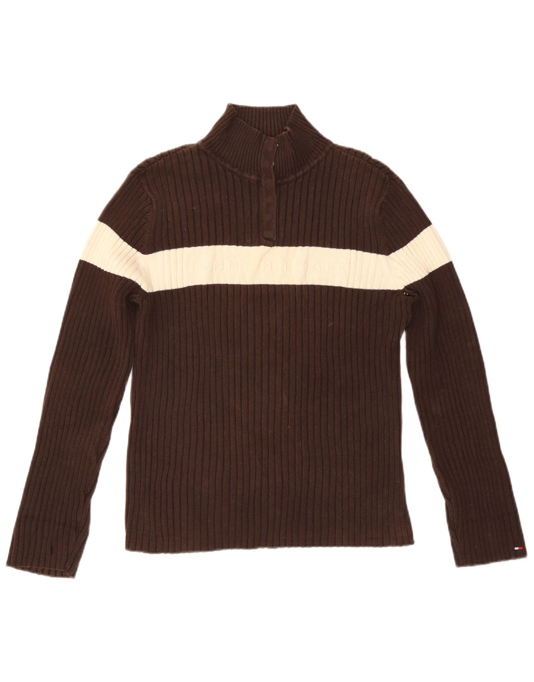 Pulover pentru femei TOMMY HILFIGER Pulover cu gât cu nasturi UK 18 XL Maro