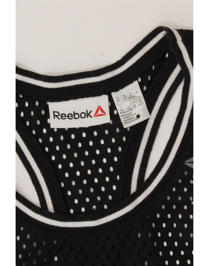 Reebok Womens See Through Graphic Vest Top UK 4/6 XS Poliester negru