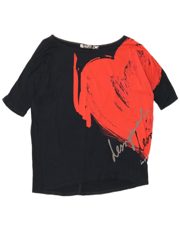 Desigual Womens Loose Fit Graphic Top 3/4 Maneci UK 14 Medium Black Bumbac