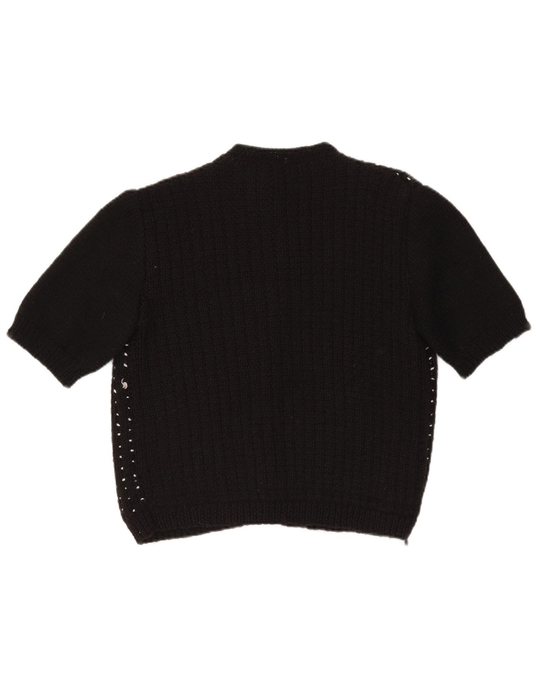 Pulover VINTAGE pentru femei Crop Cardigan UK 14 Large Black Spotted