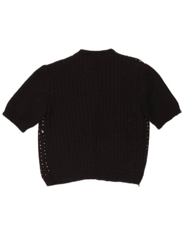 Pulover VINTAGE pentru femei Crop Cardigan UK 14 Large Black Spotted