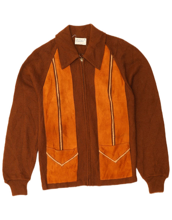 Pulover cardigan pentru femei VINTAGE UK 10 mic maro acrilic color bloc