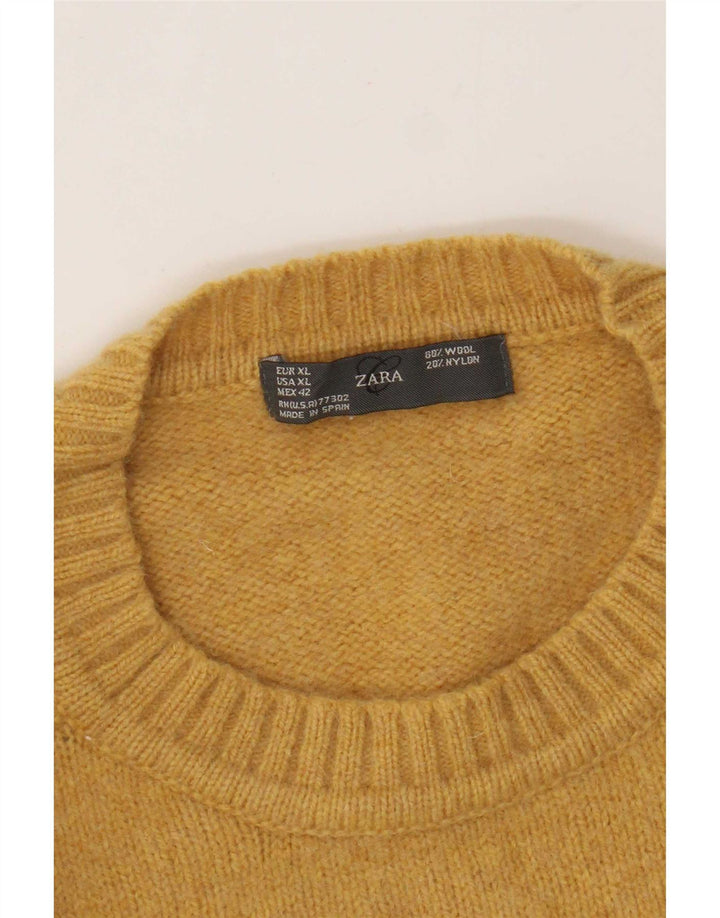 Pulover pentru bărbați Zara, cu gât crew, XL, lână galbenă