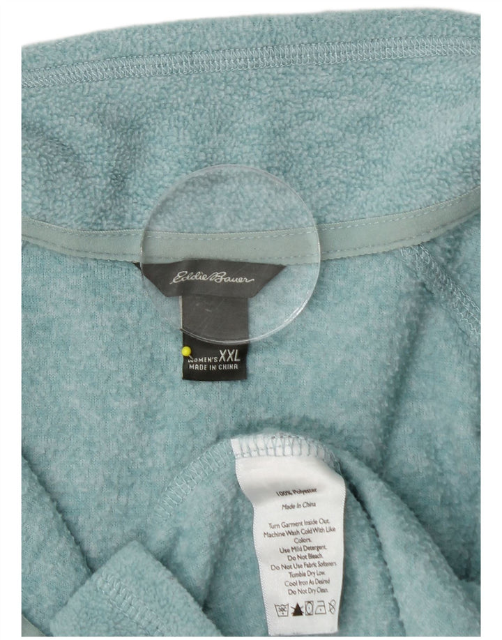 EDDIE BAUER Pulover pentru damă, cu fermoar și gât, din lână UK 20 2XL, turcoaz, poliester