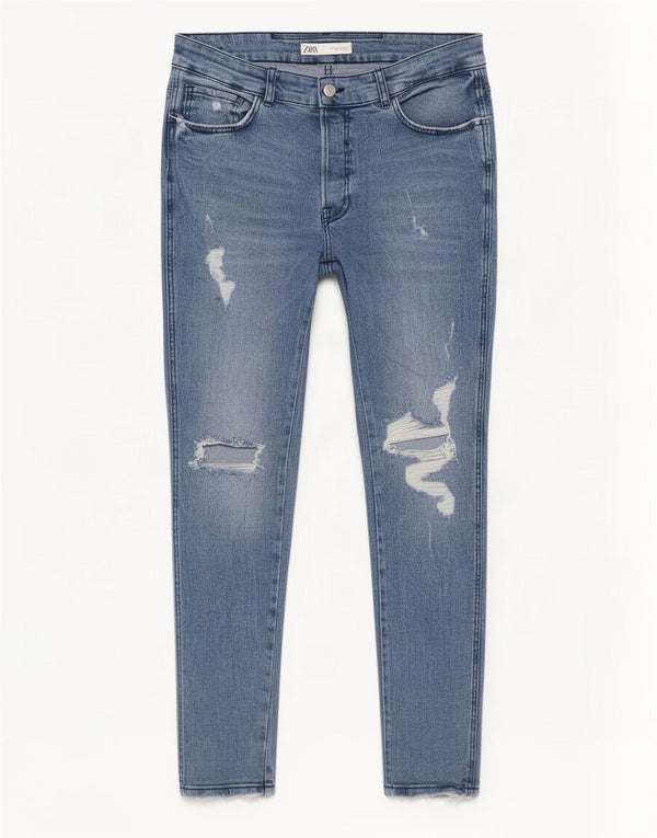 Blugi pentru bărbați slim învechiți Zara EU 44 Large W34 L29 Albastru
