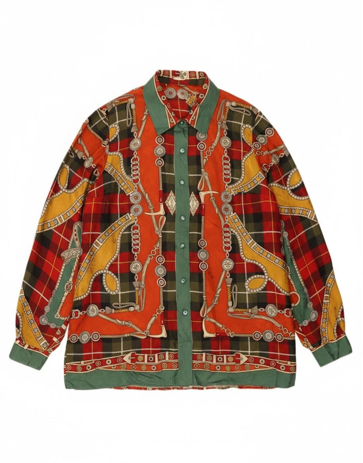 Bluză de cămașă cu model abstract pentru femei vintage UK 14 mare, multicoloră