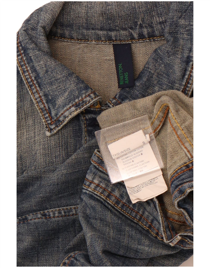 BENETTON Jachetă de denim crop pentru femei UK 10 Small Blue Bumbac