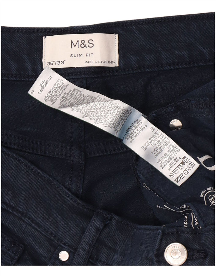 MARKS & SPENCER Blugi subțiri pentru bărbați W36 L30, albastru bleumarin, bumbac, clasici