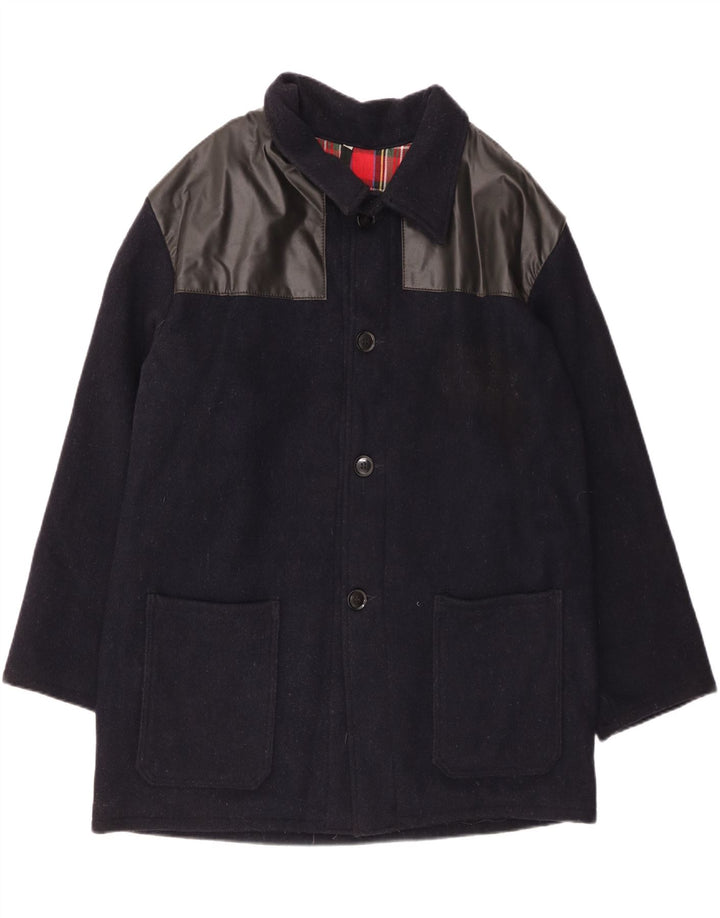 Pardesiu VINTAGE pentru bărbați, cu tăiere lentă, IT 44 XS, lână color block, albastru bleumarin